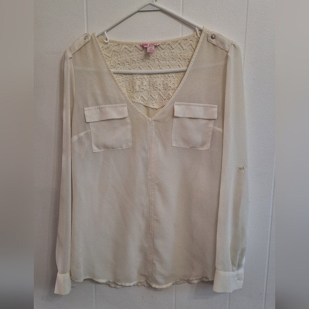 Candie's Cream Blouse with Lace Detail